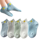 MOMISY Cotton Blend Regular 5 Pairs Baby Girl Boys Tube Socks Toddlers Infant Solid Color Boat Spring And Autumn Socks Stretch Baby Socks (Thincrown-Boys, 1 Year To 3 Year)