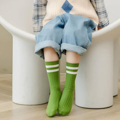 MOMISY 3 Pairs Combed Cotton Knee-High Socks, Striped, 3-5 Years