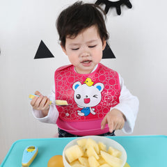MOMISY Baby Bib For Newborn Waterproof Silicone Apron Wipeable Stain Resistant With pocket For 6 months and up (DarkPink Bear)