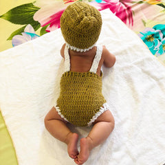 MOMISY Baby Photography Costume Set, Knitted Beanie Cap and Romper, Khaki and White