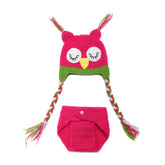 MOMISY Newborn Photography Prop Crochet Owl Costume 2Pcs Handmade Knitted Hat Diaper Photoshoot Outfit for Baby, Bird (0-8 Months, Pink Green- Bird)