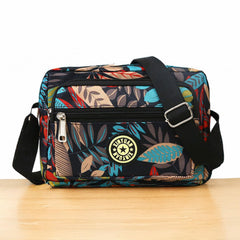 MOMISY Women Mobile Cellphone Messenger Bag Ladies Nylon Shoulder Cross Body Long Strap For College, Outing, Travelling, Work (Small, Leaves), Multicolor