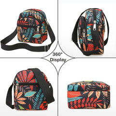 MOMISY Women Mobile Messenger cellphone Bag Ladies Nylon Shoulder Cross Body Long Strap for College, Outing, Travelling, Work (Leaves, Small)
