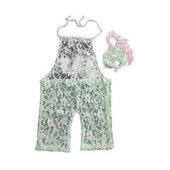 MOMISY Newborn Photography Props Set, Mint Green Lace Romper with Matching Headband, 2-Piece