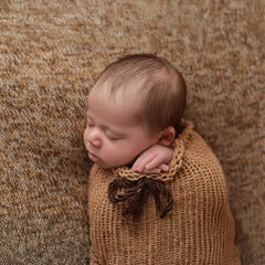 MOMISY Newborn Photography Photoshoot Prop, Crochet Costume Set, Knitted Sleep Bag (Khaki, 0-6 Months)