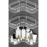 MOMISY Wall Mounted Self Adhesive Corner Shelf for Bathroom Corner/Kitchen Rack Holder with Magic Sticker/Bathroom Organizer Without Drill (3, L Shape White)