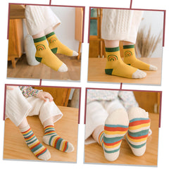 MOMISY 5 Pairs Girl Boys Tube Socks Toddlers Infant Solid Color Boat Spring and Autumn Socks Stretch Baby kids Sock (IN, Age, 5 Years, 7 Years, Rainbow Smiley)