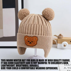 MOMISY Baby Beanie Winter Hat, Rainbow Warm Toddlers Beanies for Kids Boys & Girls Woolen Knitted Cap (6 Months - 2 Years) (Bear Khaki)