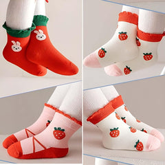 MOMISY 5 Pairs Girl Boys Tube Socks Toddlers Infant Solid Color Boat Spring and Autumn Socks Stretch Baby kids Sock (Strawberry, 6 Year to 8 Year)