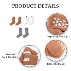 MOMISY 3 Pairs of Baby Kids Children Anti Skid Sleep Spring Winter And Autumn Combed Cotton Long Tube Knee-High Socks (IN, Age, 12 Months, 3 Years, Brown White Grey)