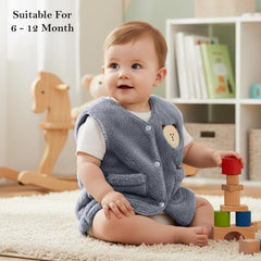 MOMISY Baby Boys & Baby Girls Winter Sweater Vest | Soft Polyester Warm Sleeveless Jacket with Cute Bear Design For 6-12 Months(Grey)