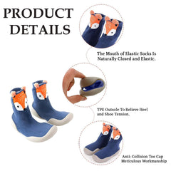 MOMISY Baby Socks Animal Themed, Funny Cartoon Printed Cotton Socks with Shoes - Soft, Non-Slip, and Comfortable Size 12-18M(BlueFox-22-23)