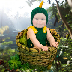 MOMISY Handmade Crochet Green Romper with Cap, Newborn Photography Prop