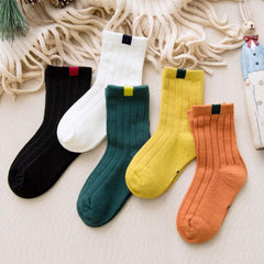 MOMISY 5 Pairs Baby Girl Boys Tube Socks Toddlers Infant Solid Color Boat Spring and Autumn Socks Cotton Stretch Crew Baby Socks - Multicolor, Large 6 to 8 Years