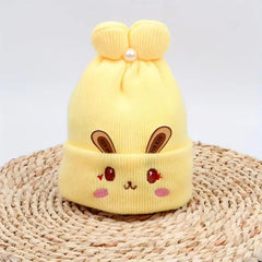 MOMISY Bunny Baby Cap, Soft Beanie Woolen Hat for Spring, Winter, Autumn, for Newborn, Infant, Toddler, Kids, Babies- 0 to 6 Months (in, Age, 0 Months, 6 Months, Yellow)