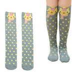 MOMISY 1 Pair of Baby Spring Winter And Autumn Combed Cotton Long Tube Knee-High Socks Suitable Age of 3 to 12 Years (IN, Age, 3 Years, 12 Years, GreyPolkaCat)