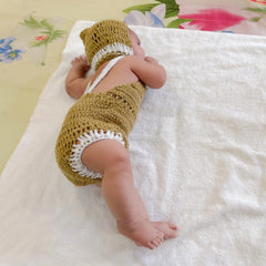 MOMISY Baby Photography Costume Set, Knitted Beanie Cap and Romper, Khaki and White
