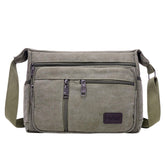 MOMISY Canvas Sling Cross Body Bag Travel Side Bag Office Messenger Bag Business Bag Multi Pocket Shoulder Bag Money Bag for Adults, Men and Women (Army Green)