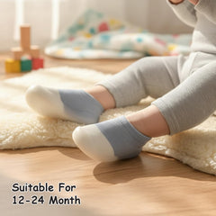 MOMISY Anti-Skid leather soled 2 Color Shoe Socks for Baby Boys and Baby Girls-12 to 24 months, Medium (Blue, 12-24 Months)