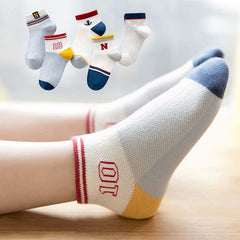 MOMISY 5 Pairs Girl Boys Tube Socks Toddlers Infant Solid Color Boat Spring and Autumn Socks Stretch Baby kids Sock (Symbol, 6 Year to 8 Year)