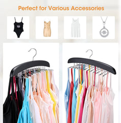 MOMISY Tie Belt Clothes Wooden Closet Hanger Tie Storage Racks Wood Belt Hanger Multipurpose Wardrobe Organizers for Men Women Belt Tie Scarf Messenger Bag Supplies (24 HooksBlack)