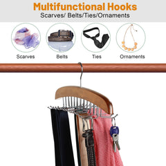 MOMISY Tie Belt Clothes Wooden Closet Hanger Tie Storage Racks Wood Belt Hanger Multipurpose Wardrobe Organizers for Men Women Belt Tie Scarf Messenger Bag Supplies (24 HooksRetro)