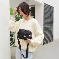 MOMISY Mobile Messenger Bag Ladies Nylon Shoulder Cross Body Long Strap Purse for Women Girls-Black