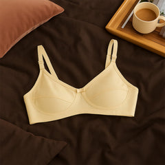MOMISY Maternity Nursing Bra for Women | Non-Padded Cotton Blend | Wire-Free V-Neck Feeding Bra (Size 38 Beige)