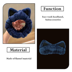 MOMISY Elastic Women's Lovely Hair Band Wash Face Spa Headband-Washable Facial Band Makeup Wrap Headbands Fits All Head Sizes-Cat Ear (Blue Black, Free)