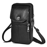 MOMISY Leather Crossbody Sling Bag, Mobile Cell Phone and Passport Holder, Travel Waist Pouch Holster for Men and Women (Black)