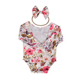 MOMISY Floral Romper with Hairband Photoshoot Photography Props Costume (White Rose)