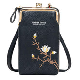 MOMISY Mobile Bag Cellphone Sling Bag Card Holder Wallet Handbag Crossbody multi-function Shoulder Bag for Girls & Women-Embroidery (Black)