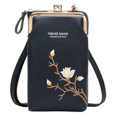 MOMISY Mobile Bag Cellphone Sling Bag Card Holder Wallet Handbag Crossbody multi-function Shoulder Bag for Girls & Women-Embroidery (Black)