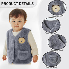 MOMISY Baby Boys & Baby Girls Winter Sweater Vest | Soft Polyester Warm Sleeveless Jacket with Cute Bear Design For 6-12 Months(Grey)