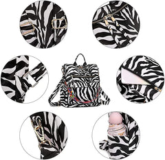 MOMISY Backpack Women Rucksack handbag and Shoulder PU Leather Travel Daypack Waterproof Ladies Girls College School Bag- Black Zebra