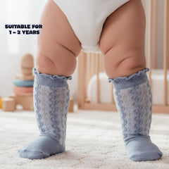 MOMISY 3 Pairs of Baby Spring Winter And Autumn Combed Cotton Long Tube Knee-High Socks (IN, Age, 0 Months, 12 Months, BluePinkPeach)