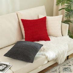 MOMISY Corduroy Cushion Throw Pillow Covers Pink 45 x 45cm, 18x18 inch (White, 5)