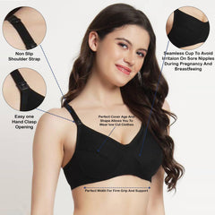 MOMISY Maternity Nursing Bra for Women | Non-Padded Cotton Blend | Wire-Free V-Neck Feeding Bra (Size 36 Black)