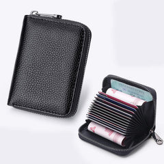 MOMISY PU Leather Credit Debit Card Holder Wallet Card Case ID Case Organizer Holder Zipper Wallet Coin Purse for Men & Women (14 Slots Black)