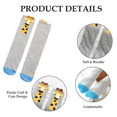 MOMISY 1 Pair of Baby Spring Winter And Autumn Combed Cotton Long Tube Knee-High Socks Suitable Age of 3 to 12 Years (IN, Age, 3 Years, 12 Years, GreyGiraffe)