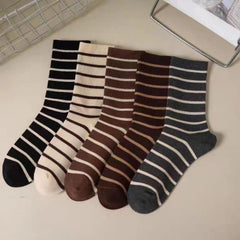 MOMISY Unisex Striped Crew Socks Cotton Blend Casual Socks with Horizontal Stripe Design (Multicolor)