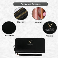 MOMISY Women's Girls PU Leather Party Wedding Clutch | Zipper | Ladies Purse Wallet Girls (Black)