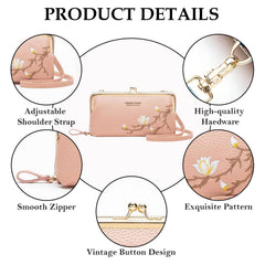 MOMISY Multi-Function Crossbody Bags for Women Mobile Purse Cell Phone Pouch with Adjustable Wide Strap Holder Pocket Small Purse Wallets Sling Bag Mini Shoulder Bags for Ladies Girls (Light Pink)