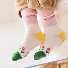 MOMISY 5 Pairs Girl Boys Tube Socks Toddlers Infant Solid Color Boat Spring and Autumn Socks Stretch Baby kids Sock (Lovable, 1 Year to 3 Year)