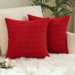 MOMISY Corduroy Cushion Throw Pillow Covers Pink 45 x 45cm, 18x18 inch (Red, 5)