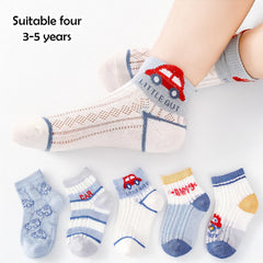 MOMISY 5 Pairs Baby Kids Girl Boys Tube Socks Toddlers Comfortable Ankel Length gifts (IN, Age, 3 Years, 5 Years, Thin Car)