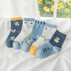 MOMISY Kids Cotton Crew Socks Duck Design Multicolor Baby Socks for 0–2 Years Pack of 5 (Multicolor)