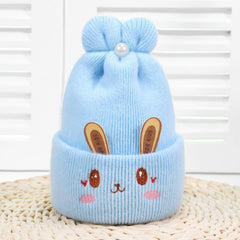 MOMISY Bunny Baby Cap, Soft Beanie Woolen Hat for Spring, Winter, Autumn, for Newborn, Infant, Toddler, Kids, Babies- 0 to 6 Months (in, Age, 0 Months, 6 Months, Blue)