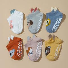 MOMISY Animal Pattern Cotton Non-Slip Ankle Socks, 6 Pairs, Toddler Boys Girls, Warm Anti-Skid Infant Socks (IN, Age, 12 Months, 3 Years)