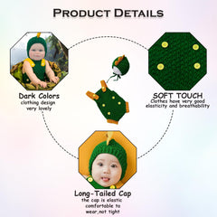MOMISY Handmade Crochet Green Romper with Cap, Newborn Photography Prop